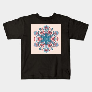 Blue, Pink and Red Mandala Snowflake Pattern Kids T-Shirt